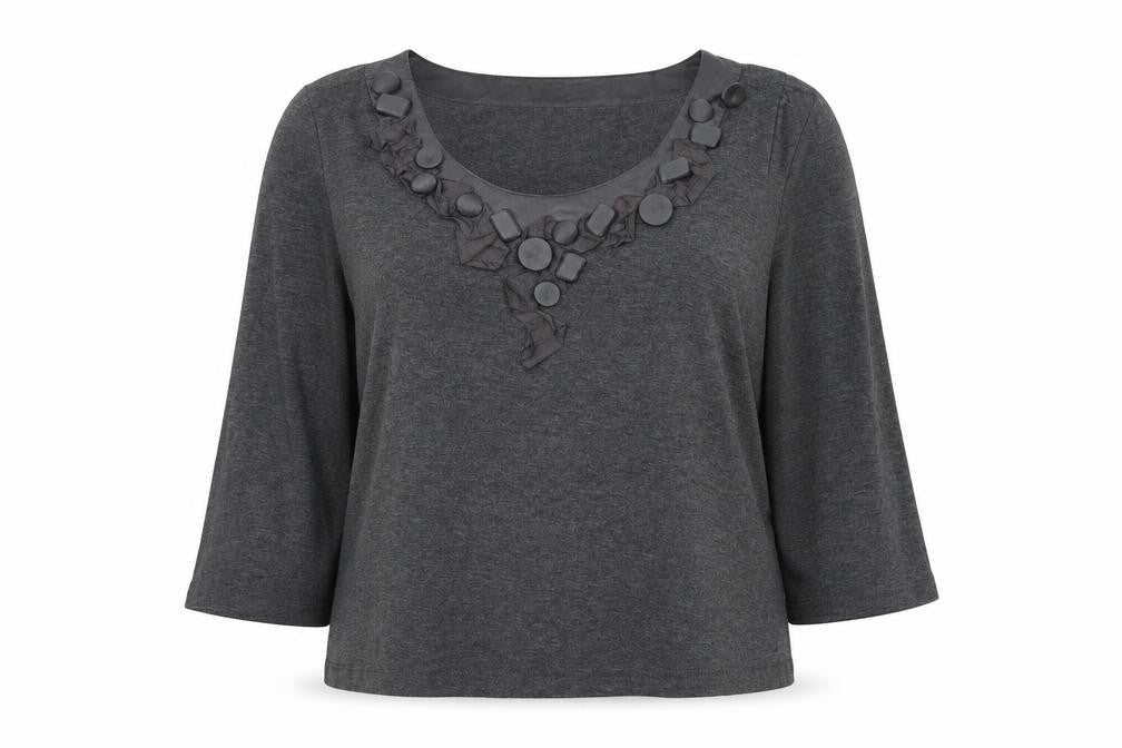Country Casuals Womens Grey Polyester Basic Blouse Size L Scoop Neck