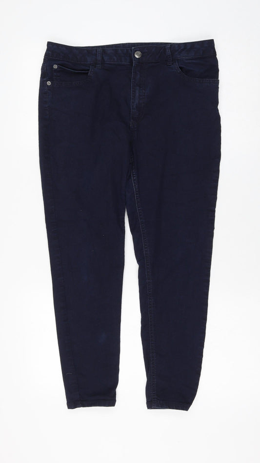 Marks and Spencer Womens Blue Cotton Skinny Jeans Size 12 L24 in Regular Zip