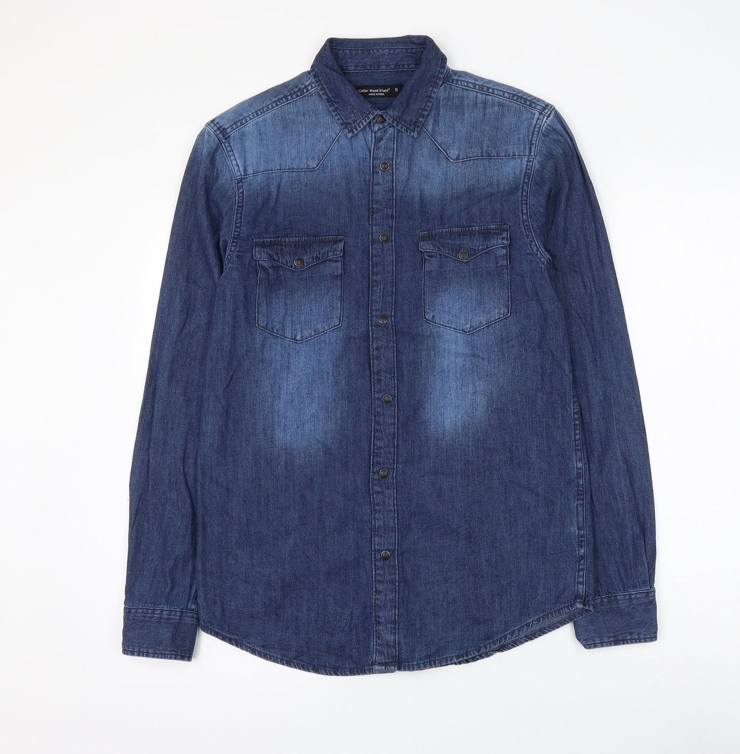 Cedar Wood State Mens Blue Cotton Button-Up Size S Collared Button