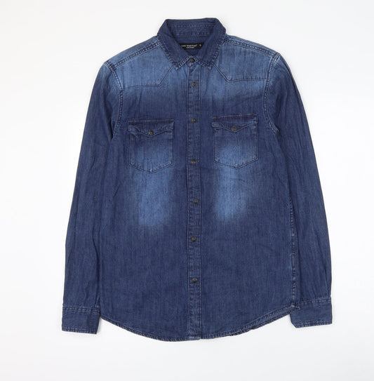 Cedar Wood State Mens Blue Cotton Button-Up Size S Collared Button