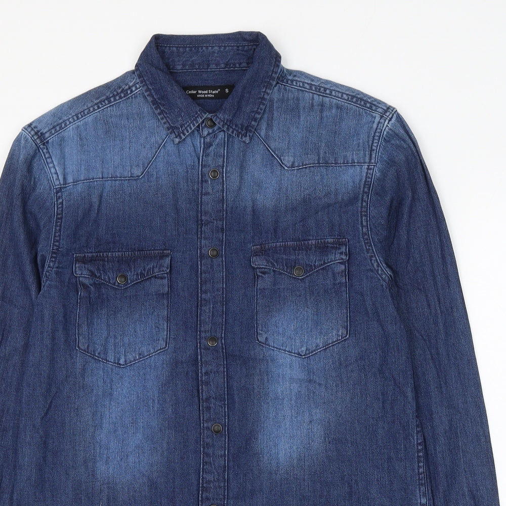 Cedar Wood State Mens Blue Cotton Button-Up Size S Collared Button