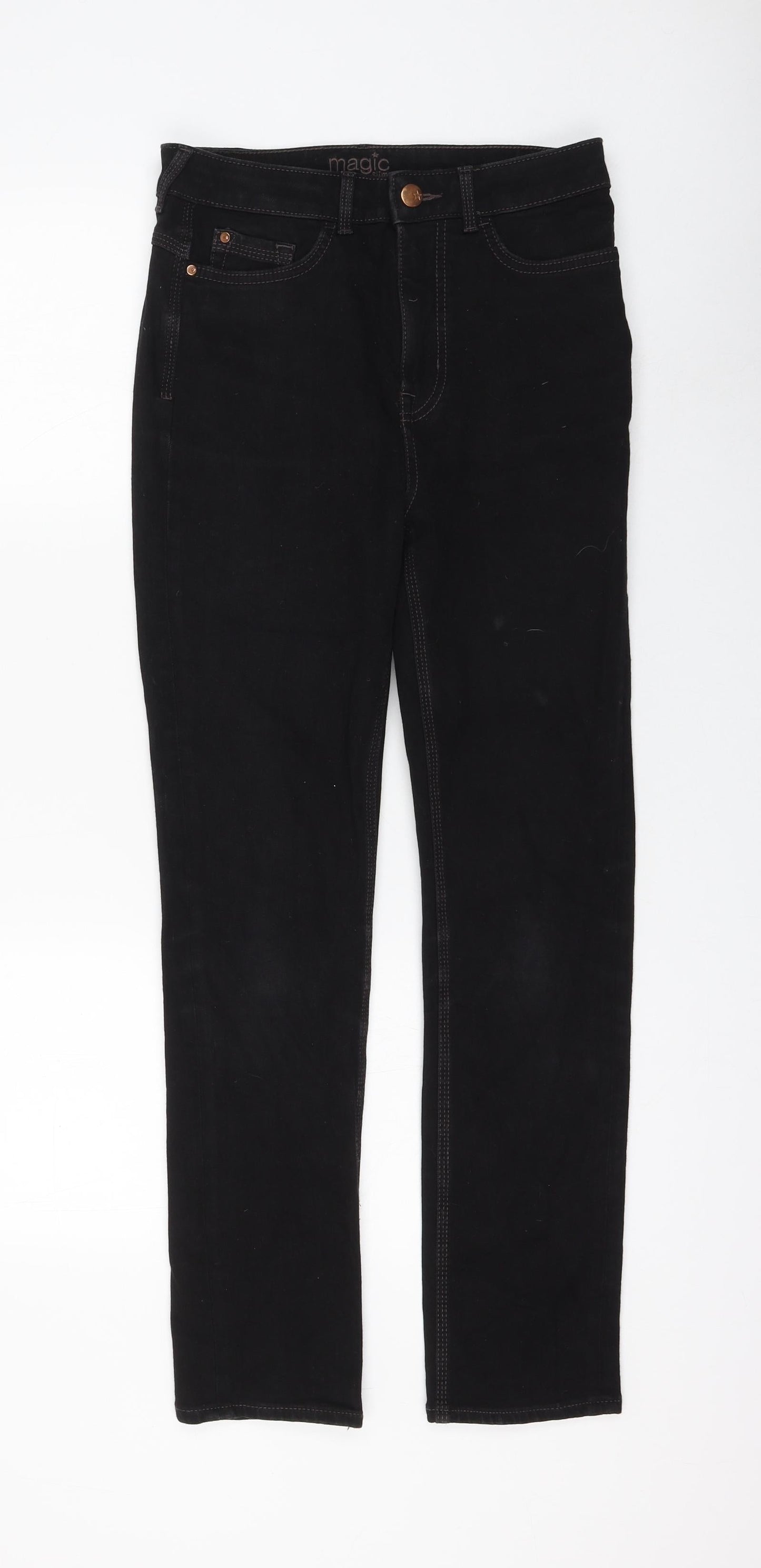 Marks and Spencer Womens Black Cotton Straight Jeans Size 10 L28 in Regular Zip