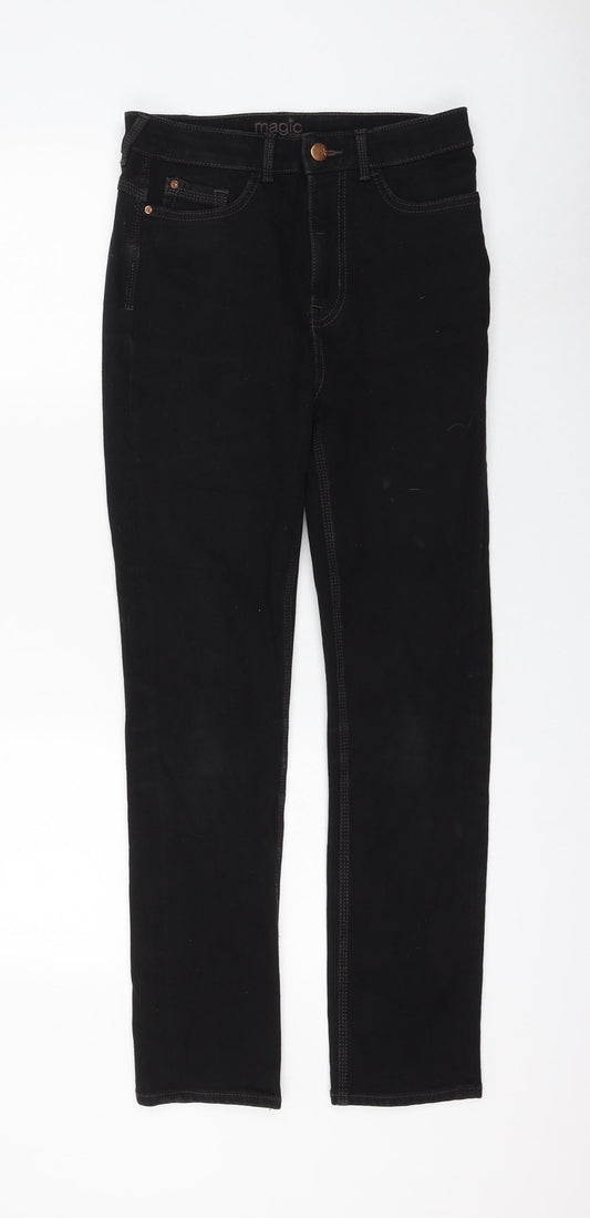 Marks and Spencer Womens Black Cotton Straight Jeans Size 10 L28 in Regular Zip