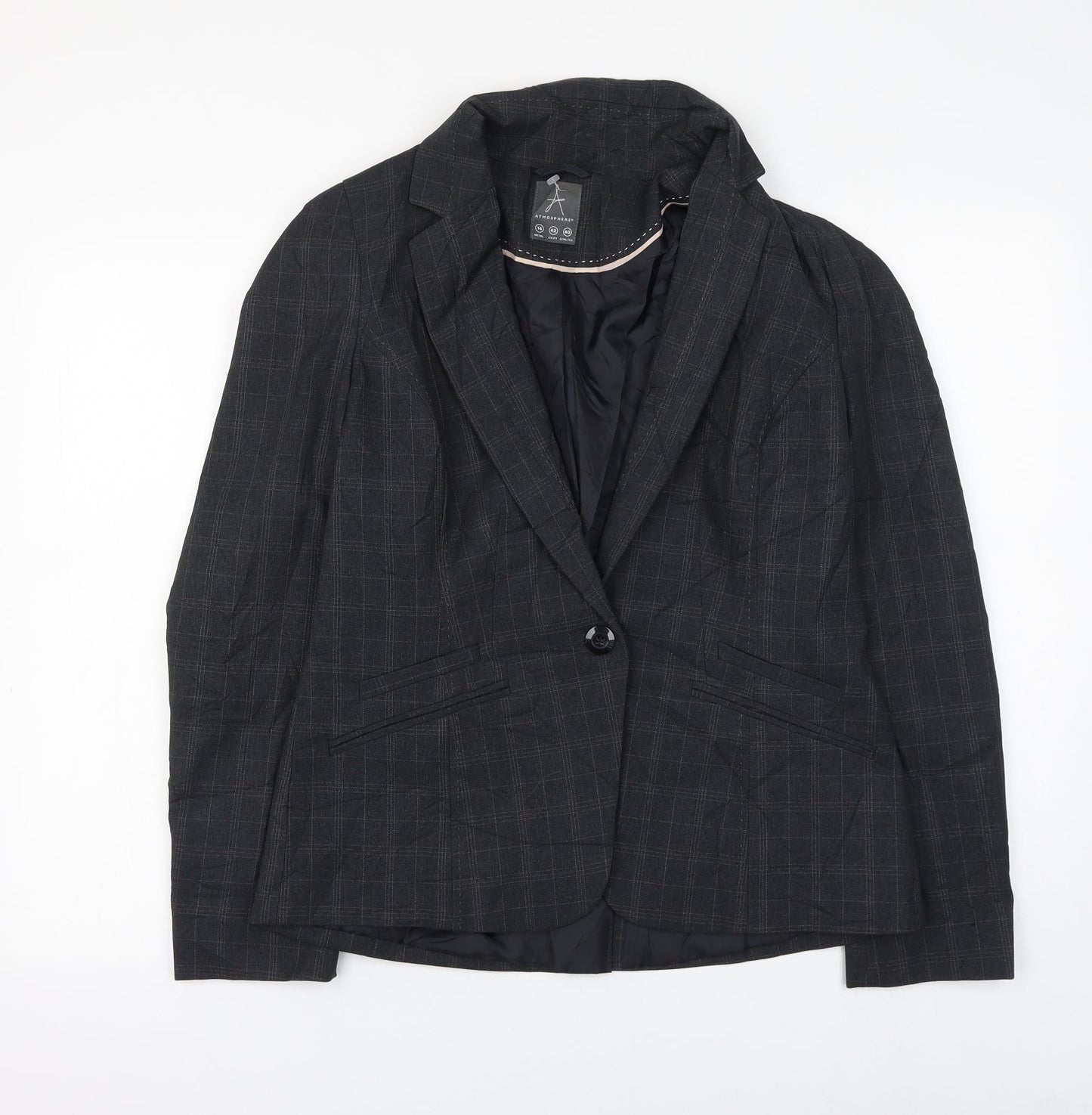 Atmosphere Womens Grey Check Jacket Blazer Size 14 Button