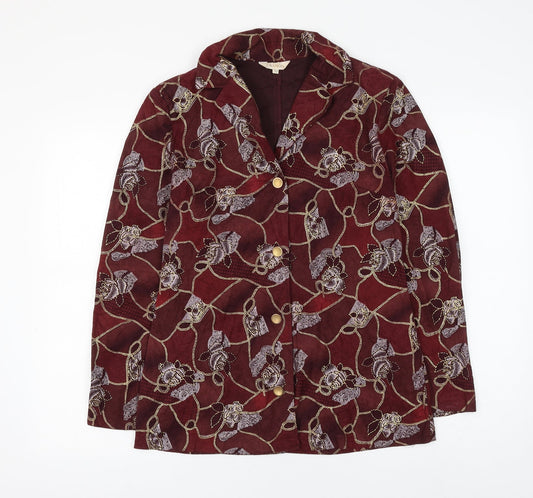 Daxon Womens Red Floral Jacket Blazer Size 12 Button