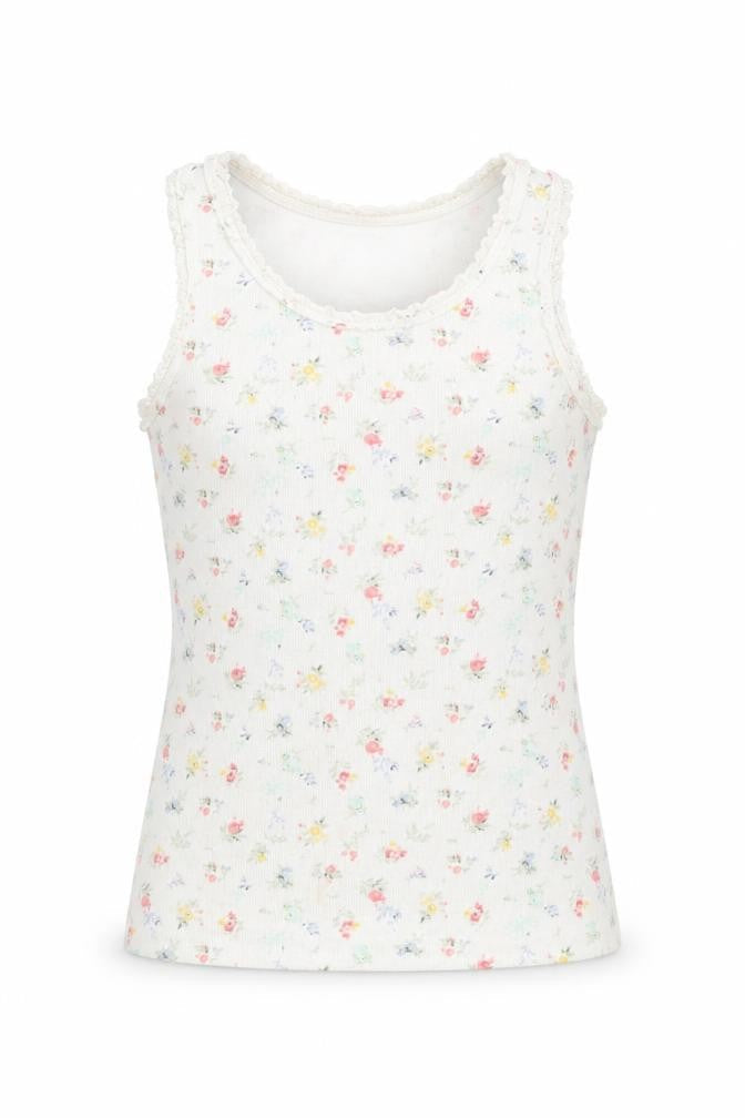 NEXT Girls White Floral Cotton Basic Tank Size 8 Years Round Neck Pullover
