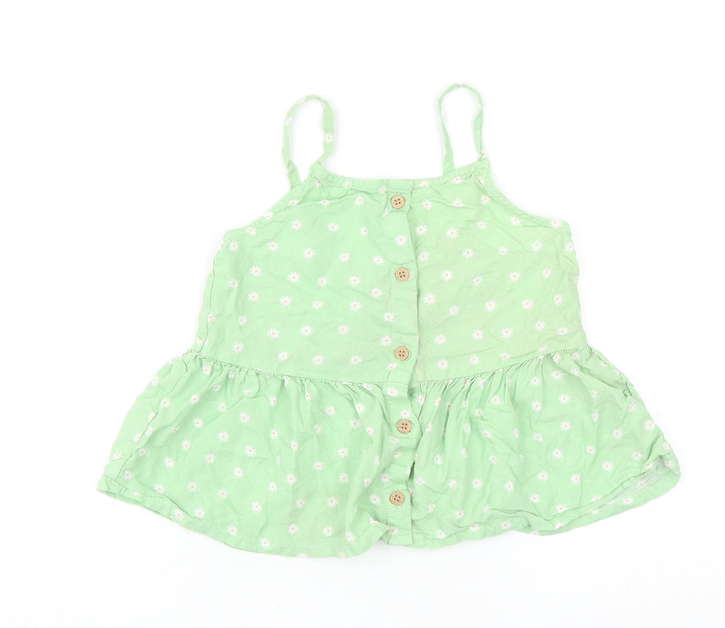 H&M Girls Green Floral Viscose Camisole Tank Size 9-10 Years Square Neck Button - Peplum