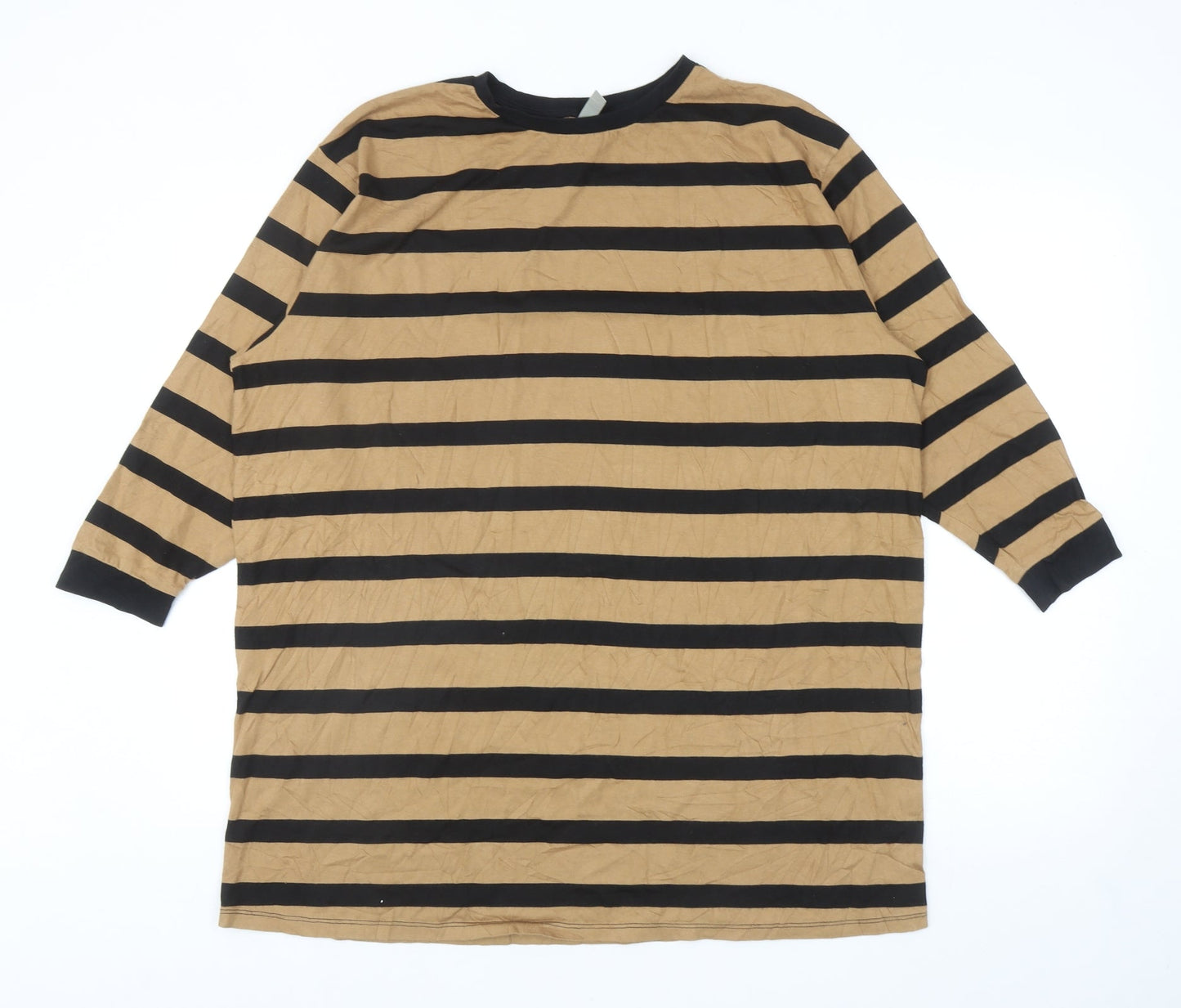 ASOS Womens Brown Striped Cotton Tunic T-Shirt Size 8 Round Neck