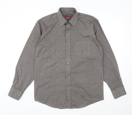 Marks and Spencer Mens Brown Cotton Button-Up Size 39 Collared Button