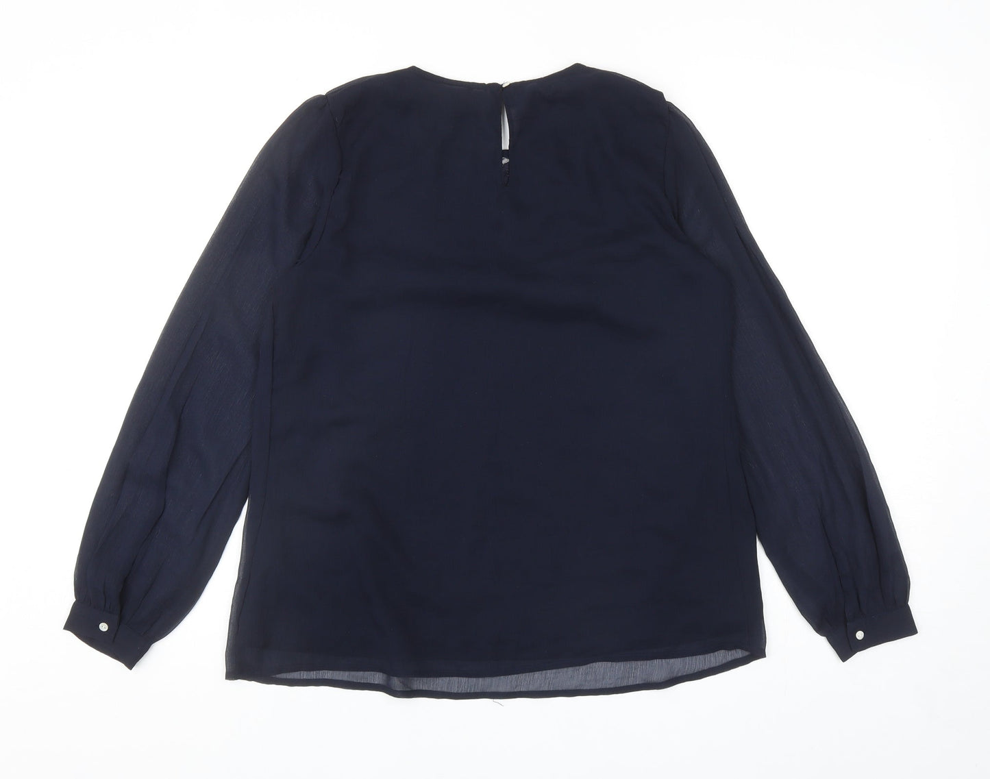 H&M Womens Blue Polyester Basic Blouse Size 8 Round Neck - Lace Detail
