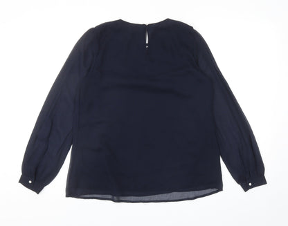 H&M Womens Blue Polyester Basic Blouse Size 8 Round Neck - Lace Detail