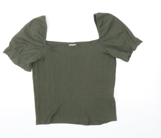 H&M Womens Green Polyester Cropped Blouse Size S Square Neck