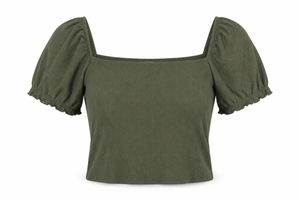 H&M Womens Green Polyester Cropped Blouse Size S Square Neck