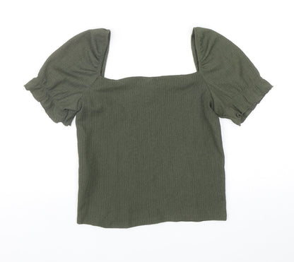 H&M Womens Green Polyester Cropped Blouse Size S Square Neck