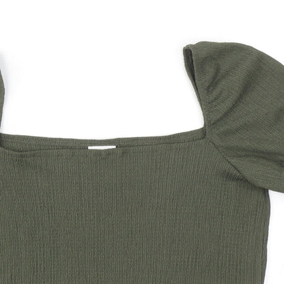 H&M Womens Green Polyester Cropped Blouse Size S Square Neck