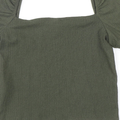 H&M Womens Green Polyester Cropped Blouse Size S Square Neck