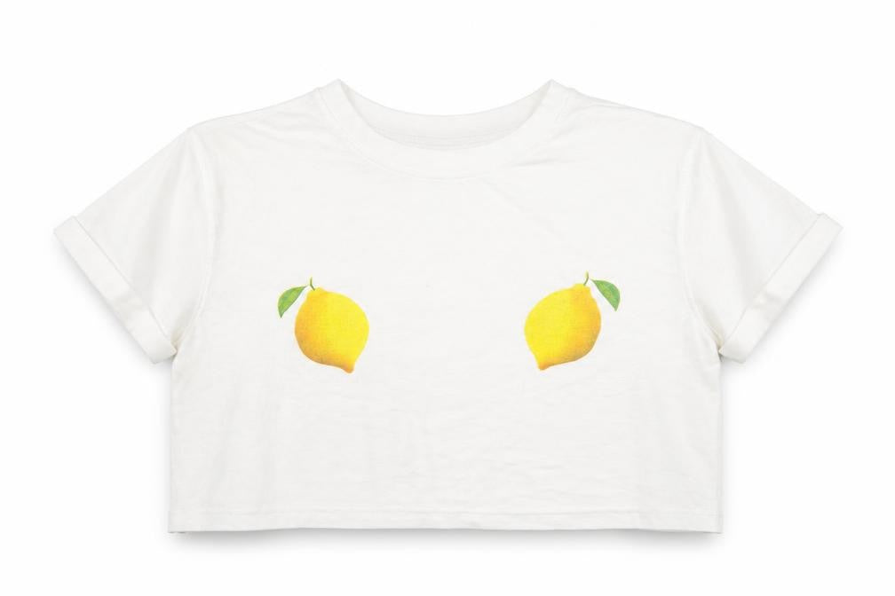 Missguided Womens White Cotton Cropped T-Shirt Size 8 Round Neck - Lemons