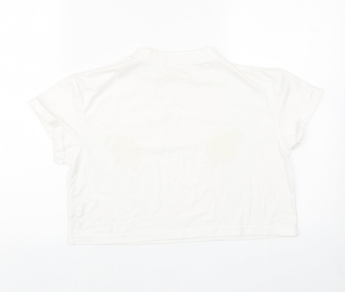 Missguided Womens White Cotton Cropped T-Shirt Size 8 Round Neck - Lemons