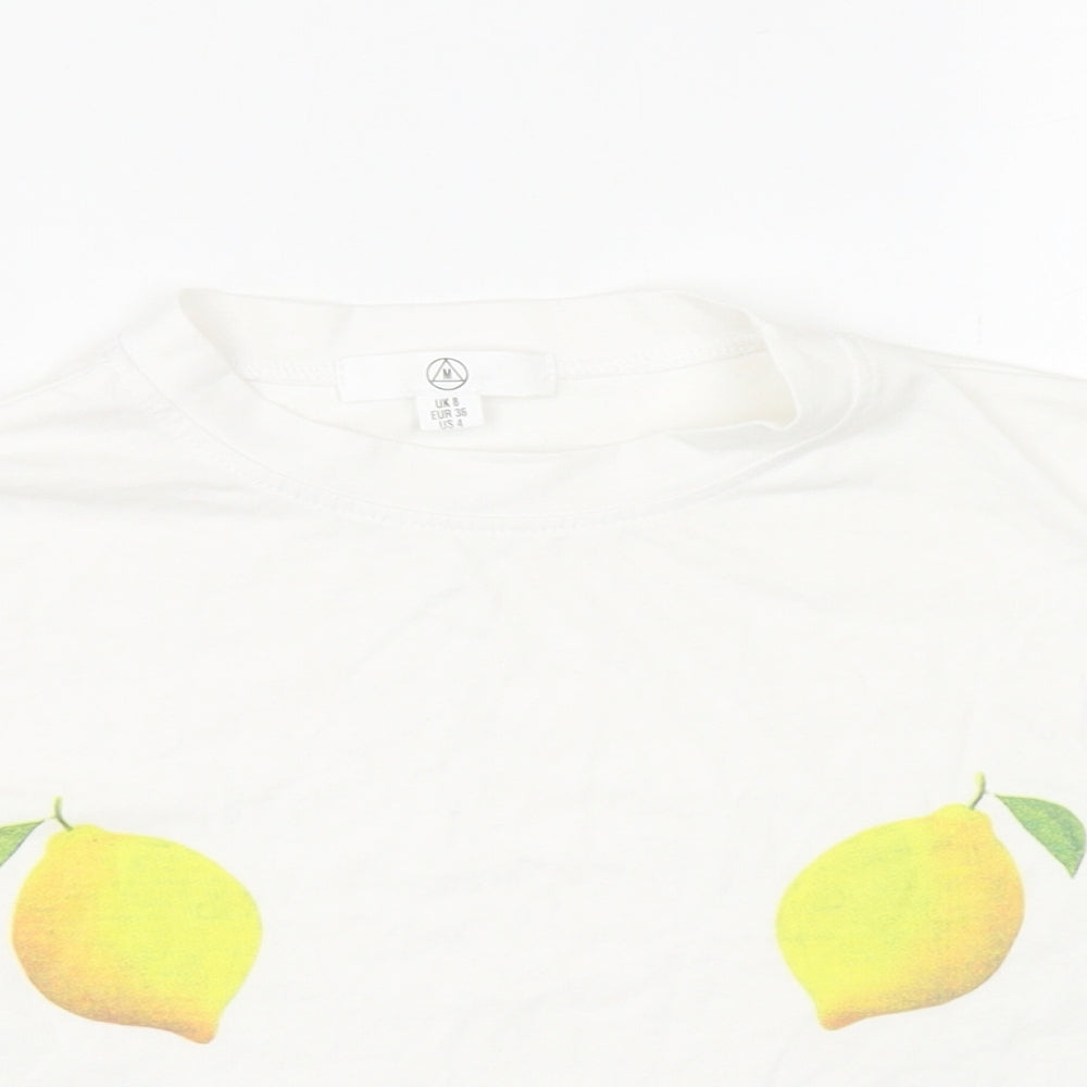 Missguided Womens White Cotton Cropped T-Shirt Size 8 Round Neck - Lemons