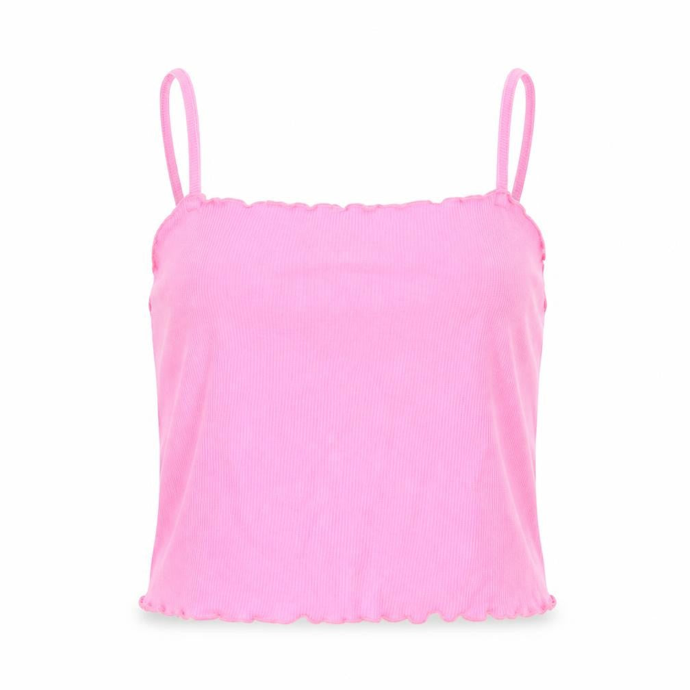 Topshop Womens Pink Cotton Camisole Tank Size 8 Square Neck - Cropped
