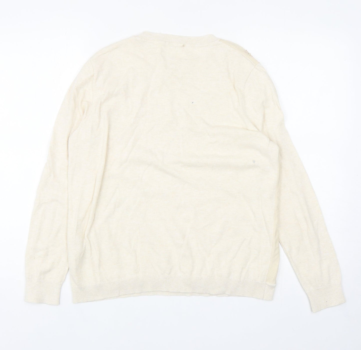 RJR. John Rocha Womens Ivory Round Neck Cotton Pullover Jumper Size 18 - Flower Mesh Detail