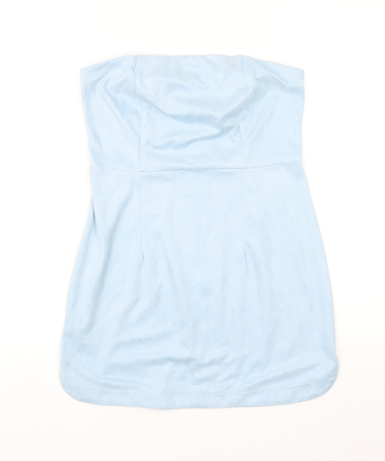 PRETTYLITTLETHING Womens Blue Polyester Basic Blouse Size 8 Square Neck - Bandeau Top
