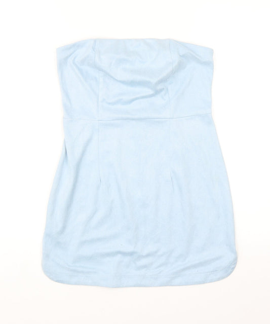 PRETTYLITTLETHING Womens Blue Polyester Basic Blouse Size 8 Square Neck - Bandeau Top