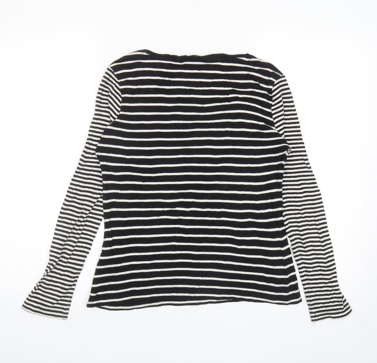 Debenhams Womens Black Striped Cotton Basic T-Shirt Size 12 Boat Neck