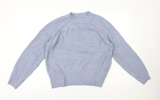 Marks and Spencer Womens Blue Round Neck Acrylic Henley Jumper Size M