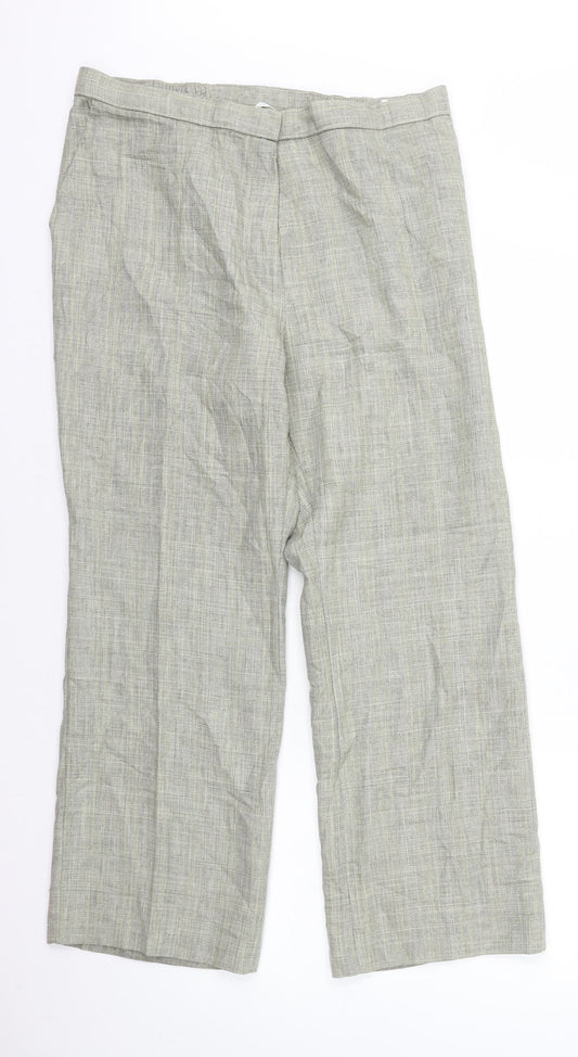 Marks and Spencer Womens Beige Plaid Polyester Trousers Size 16 L27 in Regular Zip