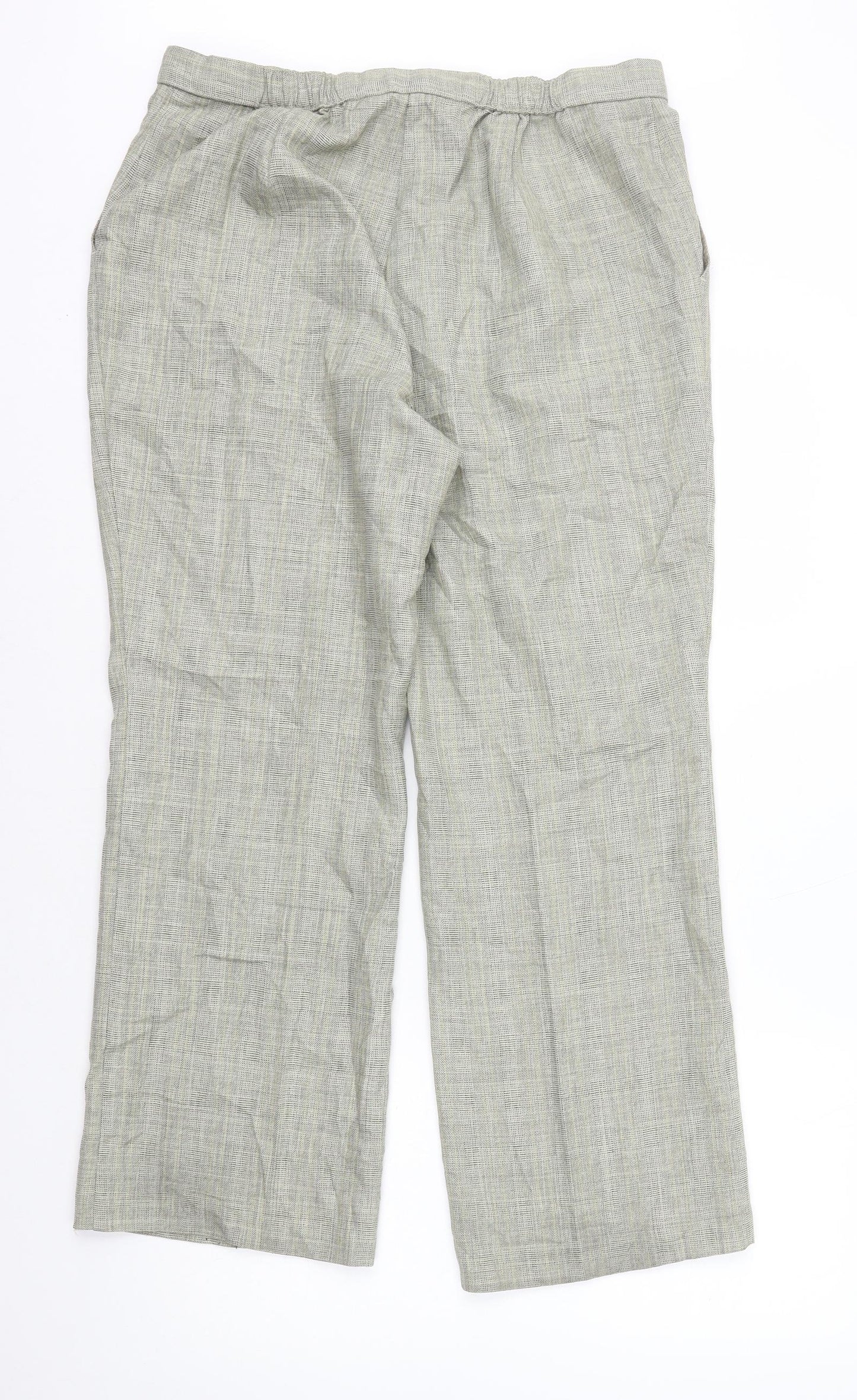 Marks and Spencer Womens Beige Plaid Polyester Trousers Size 16 L27 in Regular Zip