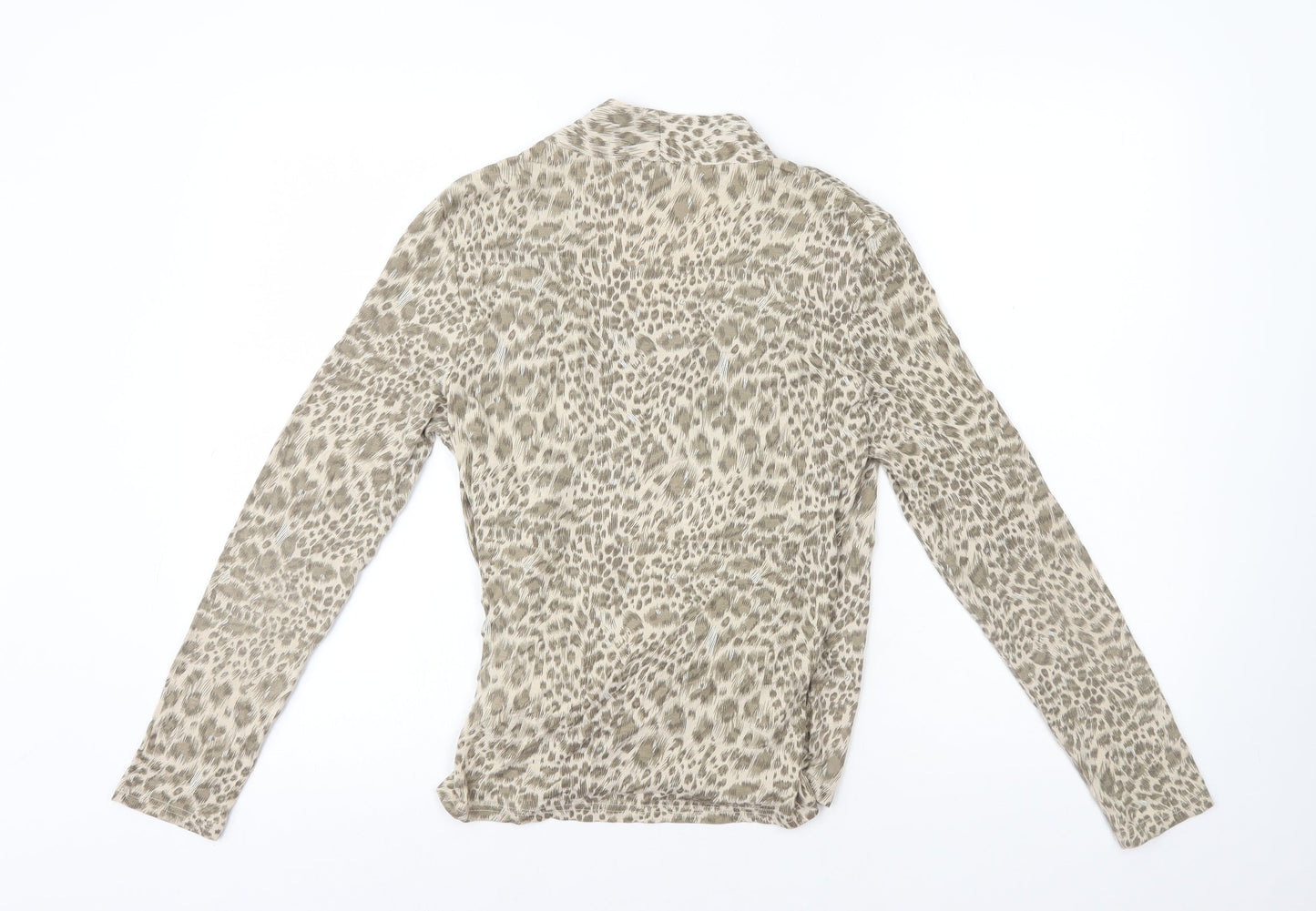Janique Womens Beige Animal Print Viscose Basic T-Shirt Size 16 Scoop Neck
