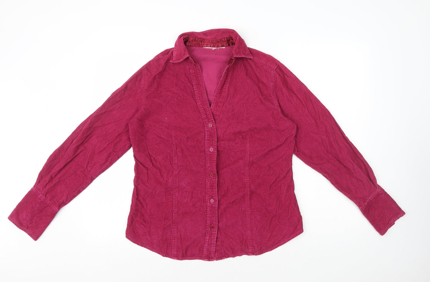 Preworn Womens Pink Polyester Basic Button-Up Size 10 Collared