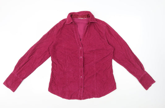 Preworn Womens Pink Polyester Basic Button-Up Size 10 Collared