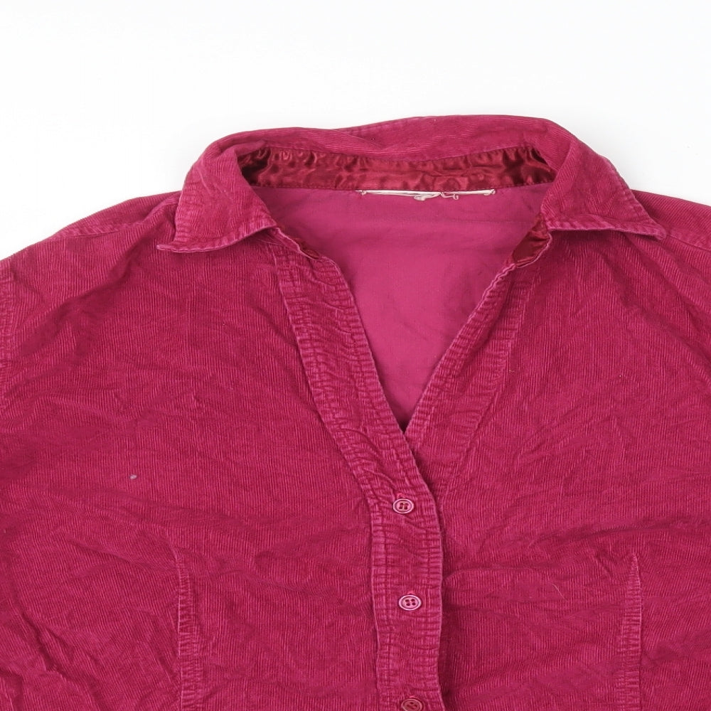 Preworn Womens Pink Polyester Basic Button-Up Size 10 Collared
