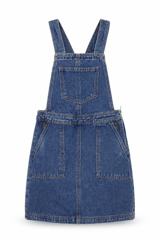 Denim & Co. Womens Blue Cotton Pinafore/Dungaree Dress Size 4 Square Neck Zip