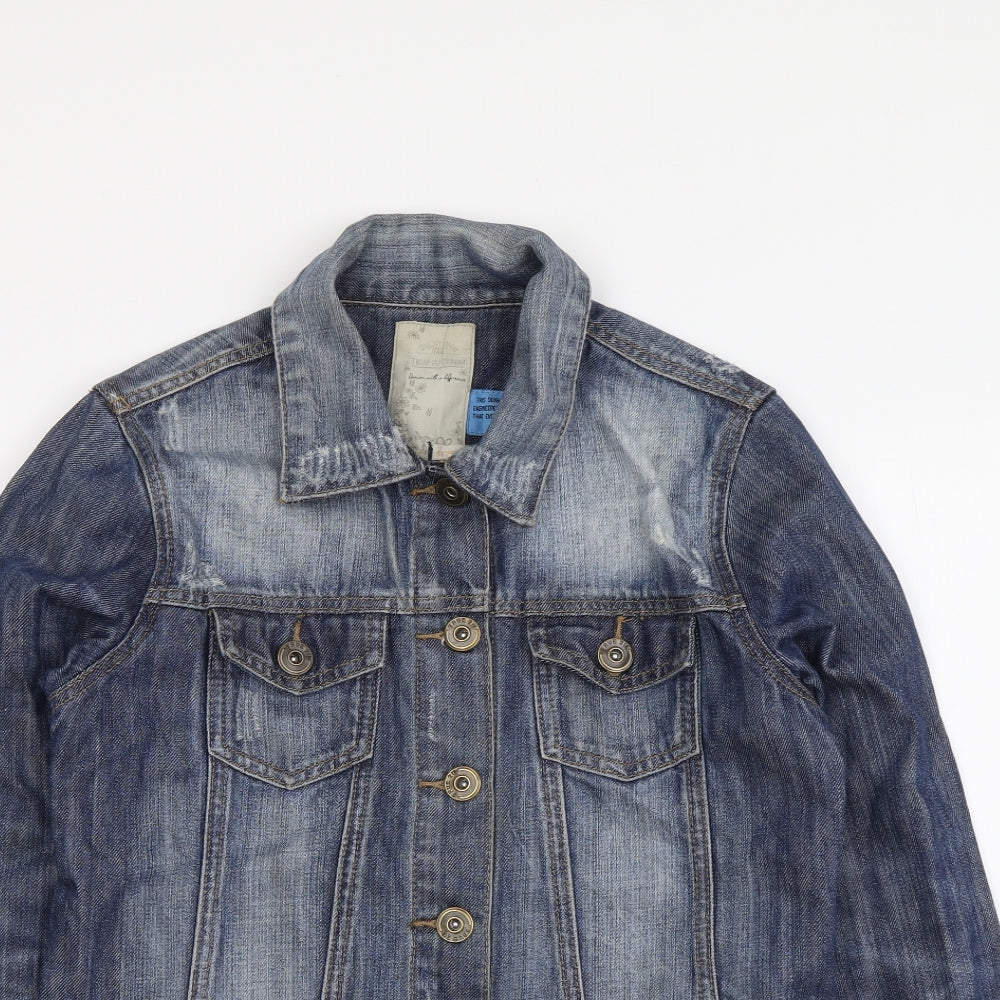 Denim & Co. Womens Blue Jacket Size 6 Button