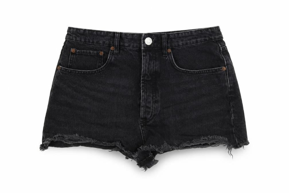 Zata Womens Black Cotton Hot Pants Shorts Size L L3 in Regular Button