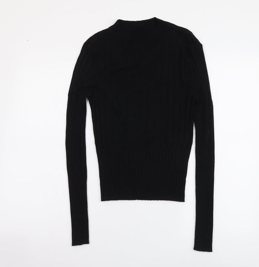 Brave Soul Womens Black Mock Neck Viscose Henley Jumper Size L
