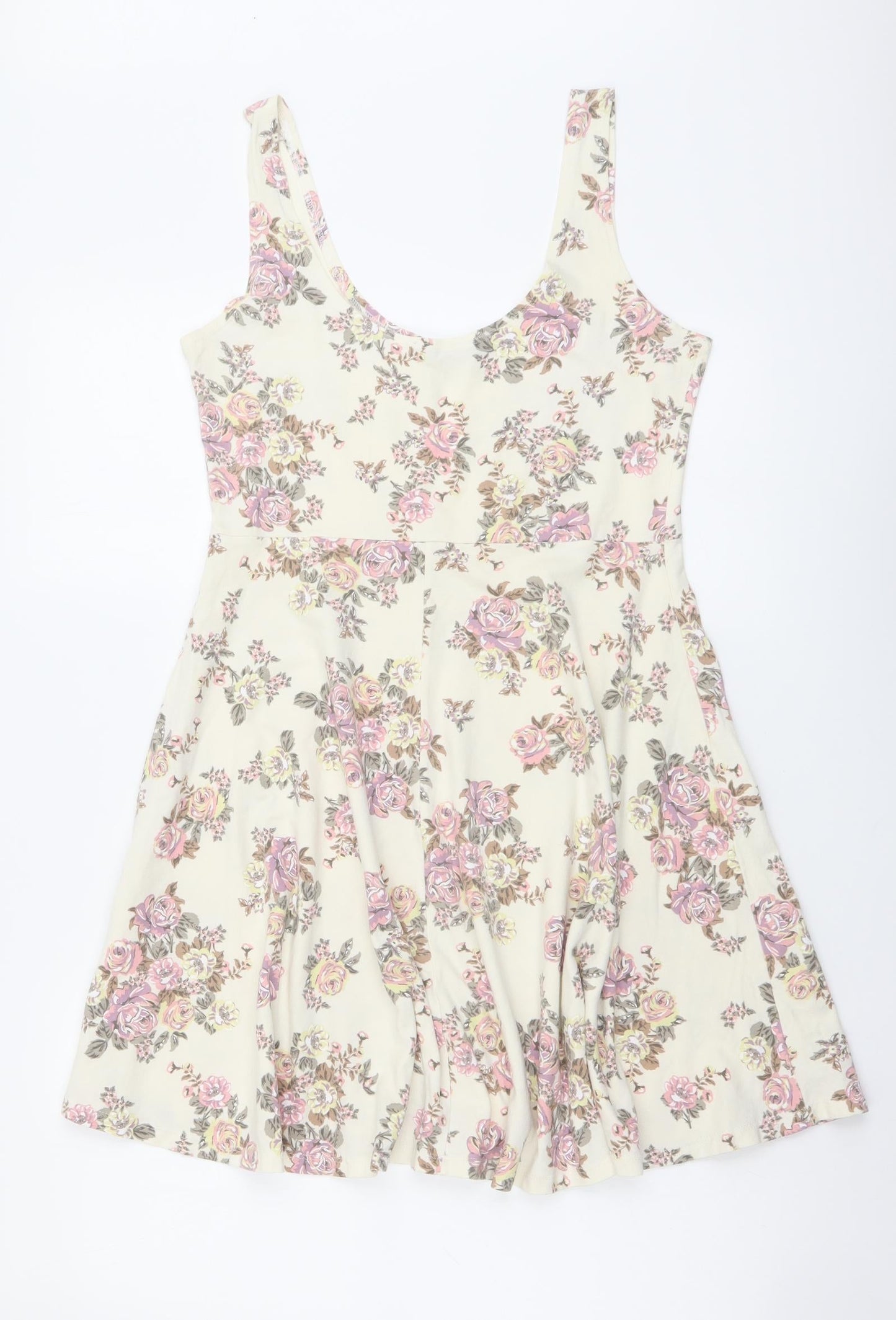 Shana Womens Beige Floral Cotton A-Line Size M Round Neck Pullover