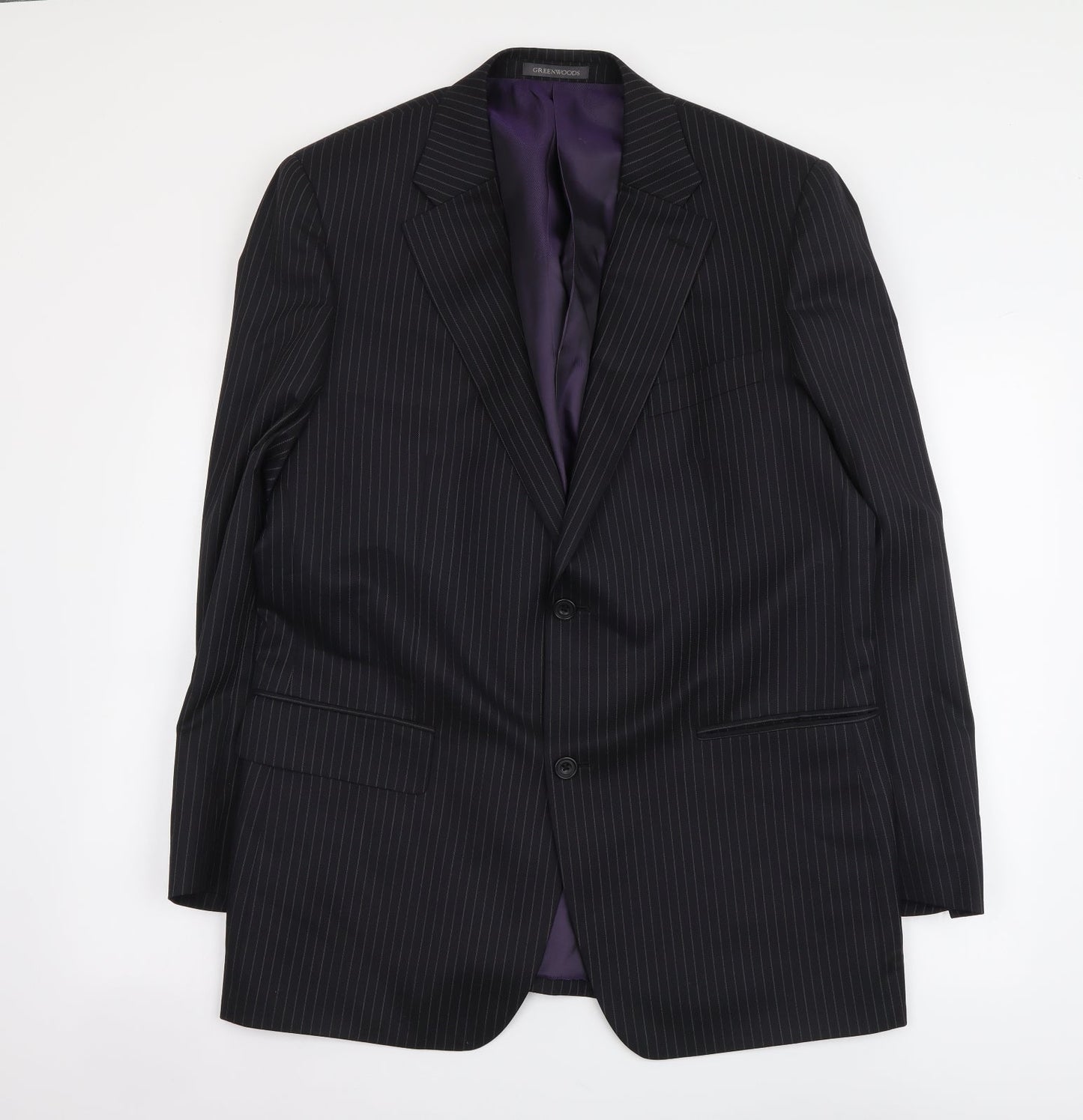 Lee Greenwood Mens Black Striped Wool Jacket Suit Jacket Size L
