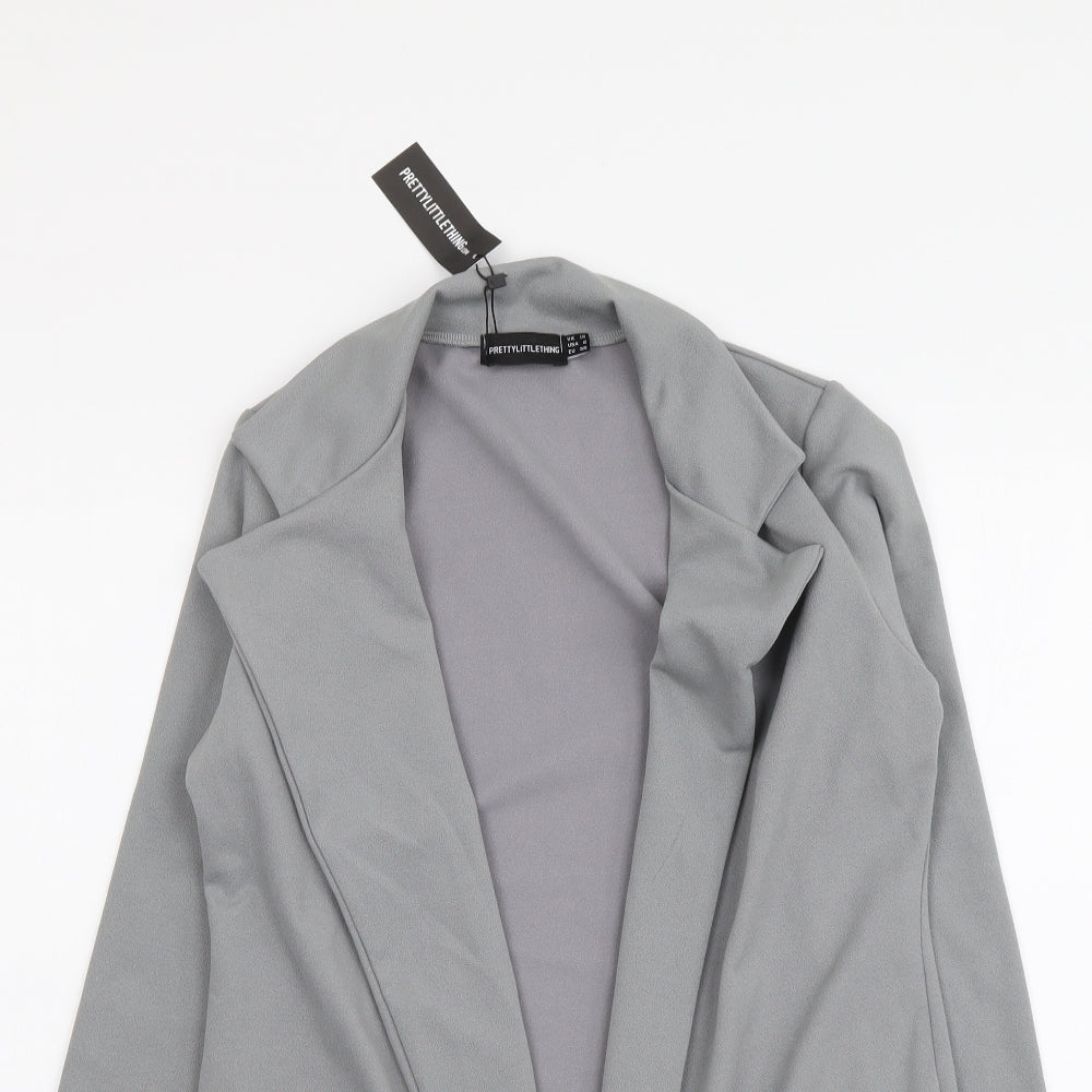 PRETTYLITTLETHING Womens Grey Jacket Size 10 Hook & Eye