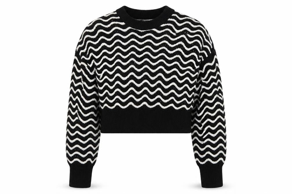 H&M Womens Black Round Neck Striped Acrylic Pullover Jumper Size XS