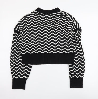 H&M Womens Black Round Neck Striped Acrylic Pullover Jumper Size XS
