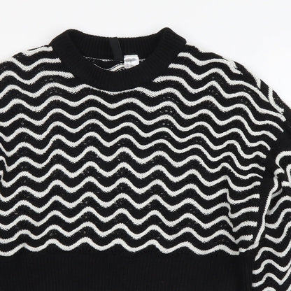 H&M Womens Black Round Neck Striped Acrylic Pullover Jumper Size XS