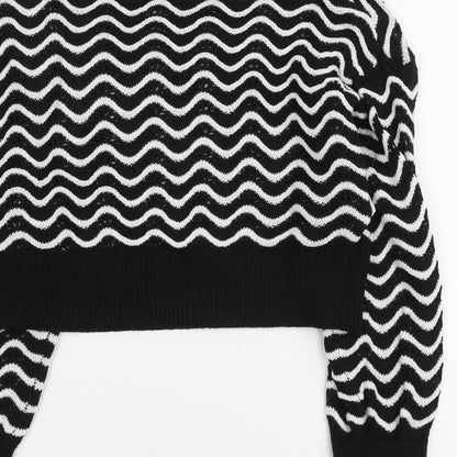 H&M Womens Black Round Neck Striped Acrylic Pullover Jumper Size XS
