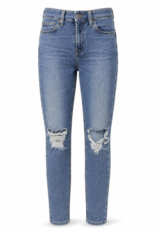 Topshop Womens Blue Cotton Skinny Jeans Size 26 in L32 in Regular Button - Distressed Look