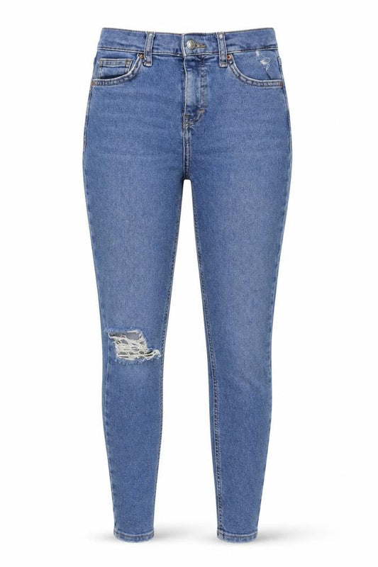 Topshop Womens Blue Cotton Skinny Jeans Size 26 in L32 in Regular Button - Distressed Look