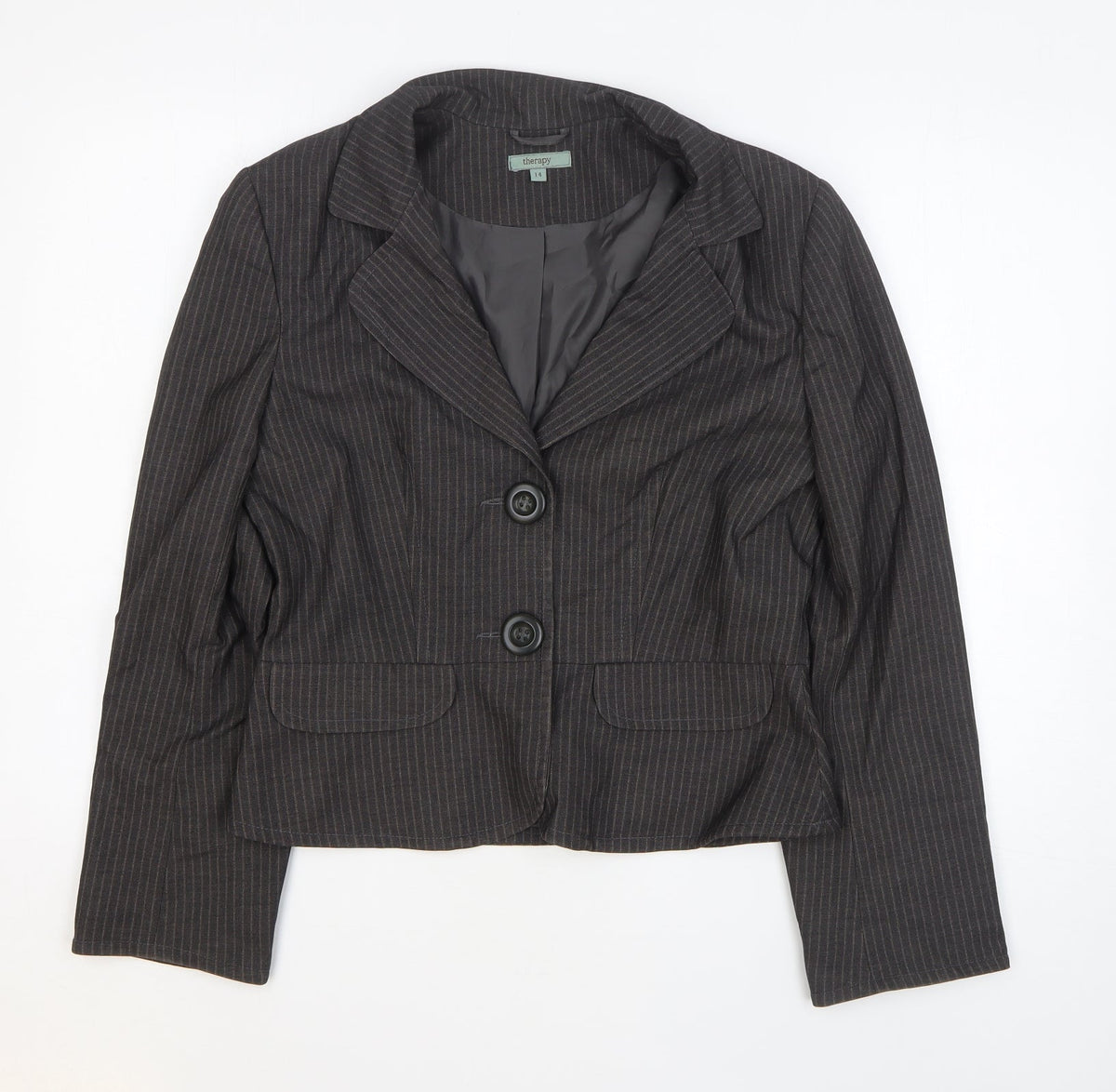 Therapy Womens Black Striped Polyester Jacket Blazer Size 14