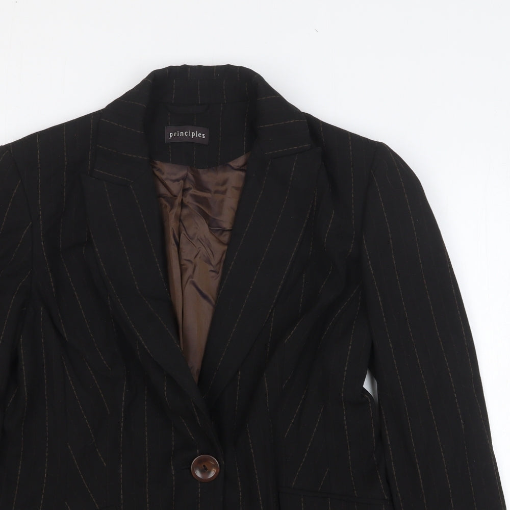 Principles Womens Black Striped Polyester Jacket Blazer Size 14